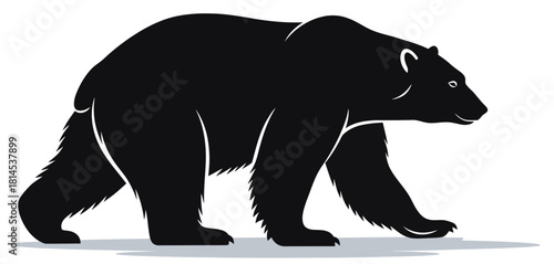 Graphic Black Bear Silhouette Walking Side View Illustration for Wildlife Design