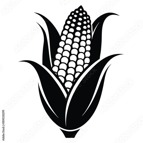 corn cob black and white silhouette on white background