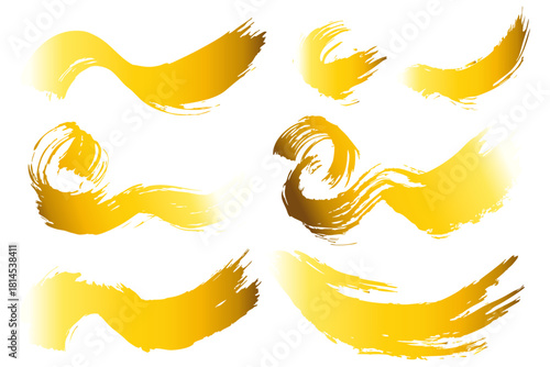 和風素材　筆で描かれた金色の線のイラスト　ベクター