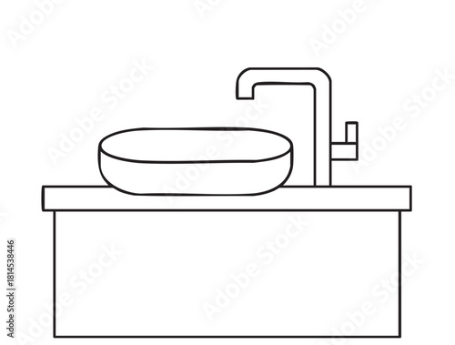 Continuous single line sketch drawing of washbasin wash basin sink abstract