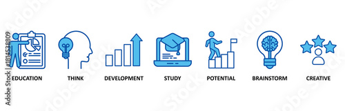 Knowledge icon set In Blue Style, Vector Illustration for education, think, development, study, potential, brainstorm, and creative