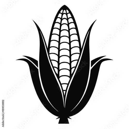 corn cob black and white silhouette on white background