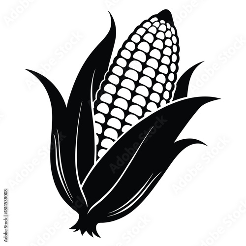 corn cob black and white silhouette on white background