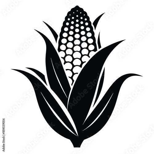corn cob black and white silhouette on white background
