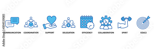 Working together icon set In Blue Style, Vector Illustration for communication, coordination, support, delegation, efficiency, collaboration, teamwork, spirit, goals