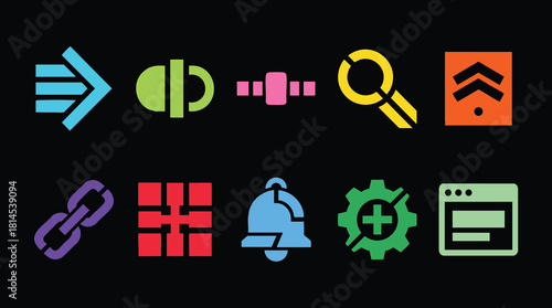 Vibrant collection of app icons for developers and designers on a sleek black backdrop for modern interfaces