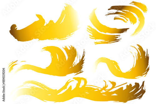 和風素材　筆で描かれた金色の線のイラスト　ベクター