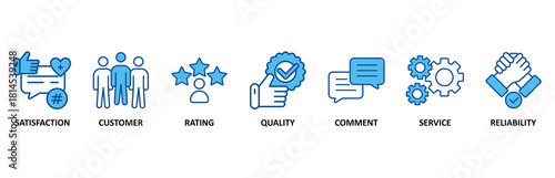 Feedback icon set In Blue Style, Vector Illustration for satisfaction, customer, rating, quality, comment, service and reliability