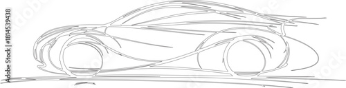 Hand drawn sketch art or line art or silhouette of a car with various curved pencil sketched lines