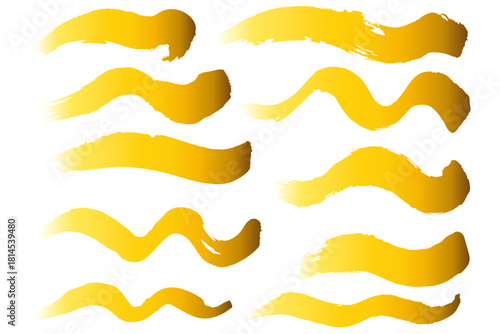 和風素材　筆で描かれた金色の線のイラスト　ベクター