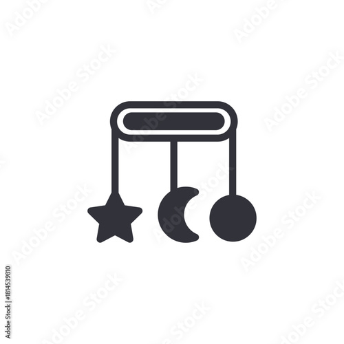 A hanging mobile toy icon representing nursery decoration designed to stimulate babies with movement, shapes, and sounds.