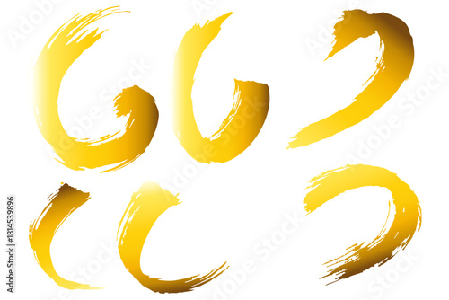 和風素材　筆で描かれた金色の線のイラスト　ベクター