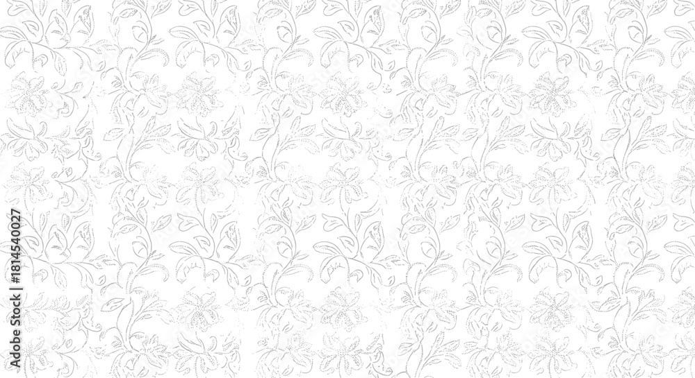 Naklejka premium Seamless white floral pattern with delicate botanical illustrations and intricate line art.