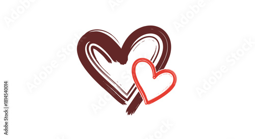 Two hearts, one large brown and one smaller red, overlap against a white background.
