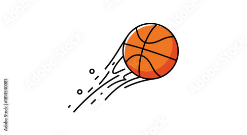 An illustration of a basketball in motion with a trail of motion lines and small dots behind it.