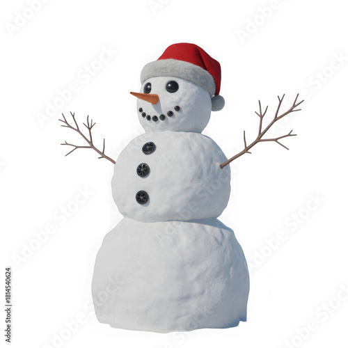 Christmas snowman with santa hat isolated on white background isolated on transparent background