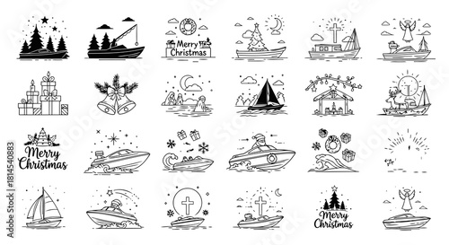 Festive forest silhouette with stars for winter holidays featuring evergreen trees and nature inspired scene in minimalist line art style isolated on white background exactly 200 characters