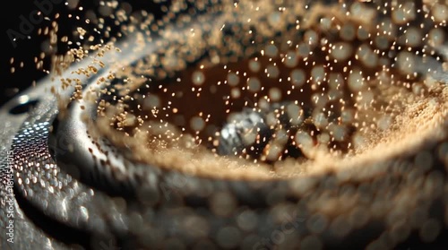Close-Up of Speaker Cone with Vibrations and Particles, Capturing the Essence of Sound Waves and Audio Dynamics in a Detailed Perspective