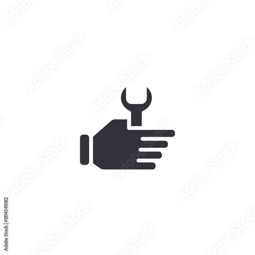 A hand holding a wrench icon representing mechanical repair, technical service, maintenance tasks, and engineering assistance.