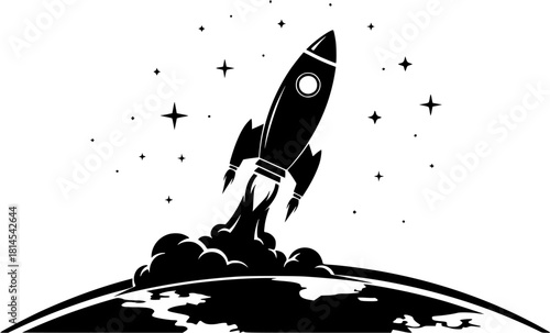 
Illustration of a rocket launching into space isolated on white background space exploration concept