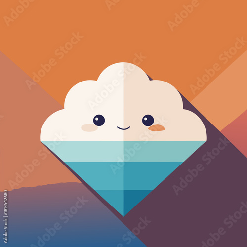 Cute cloud character with water droplet shape silhouette isolated on white background