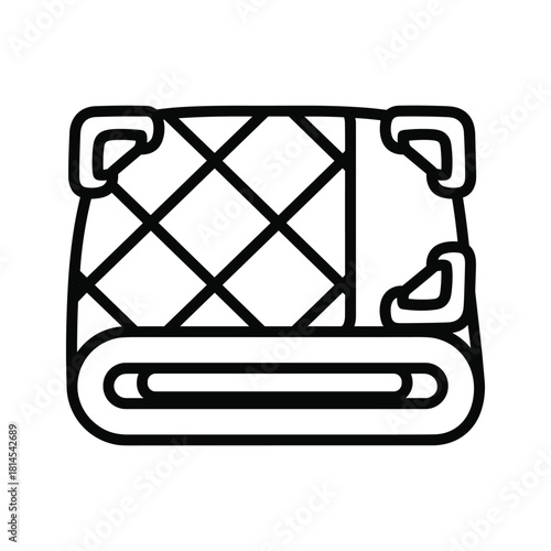 Black and white line art icon representing a folded quilted blanket or mattress with reinforced corners, isolated on