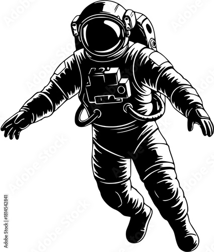 An astronaut in a spacesuit, floating in zero gravity isolated on white background, exploring space
