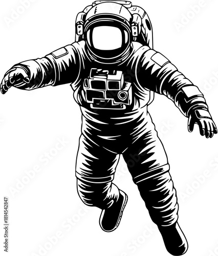 An astronaut in a spacesuit, floating in zero gravity isolated on white background, exploring space