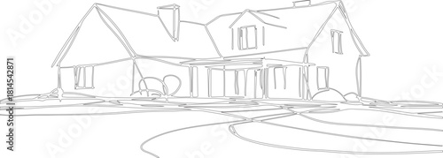 drawing of a house or sketch art or line art of house with various geometric patterns.