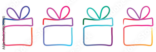Colorful Gift Boxes with Gradient Outlines and Bows Perfect for Celebrations and Holidays