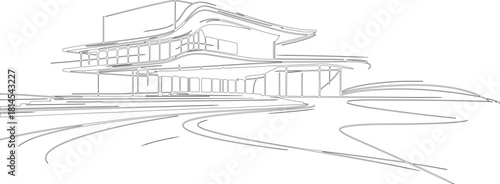 sketch of house or line art or sketch art of luxury house building with various geometric lines.