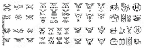 Drone technology symbols and icons collection
