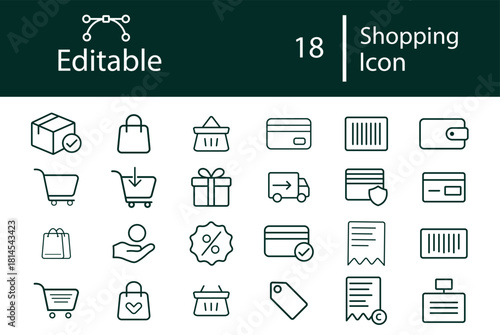 Shopping Icons showcasing carts, bags, purchases, and retail interactions. Perfect for e-commerce platforms, online stores, shopping apps, promotions, and retail design projects.