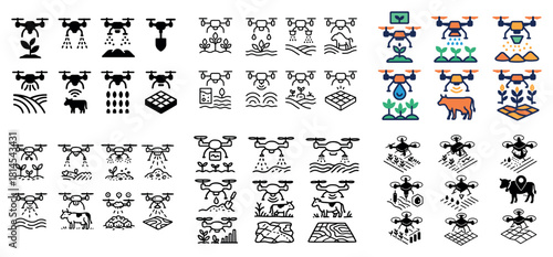 Drone technology in modern agriculture icons