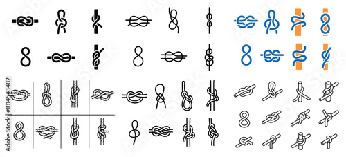 Variety of knot designs in black and blue