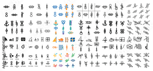 Various nautical knots and sailing icons chart