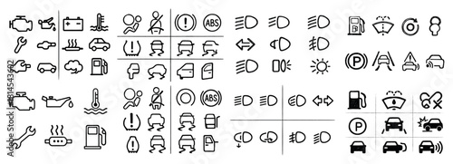 Car dashboard warning and indicator symbols