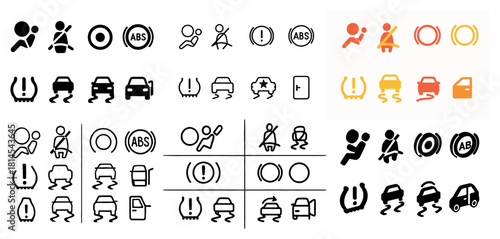 Car dashboard warning light symbols collection