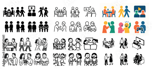 Diverse group icons depicting social interactions