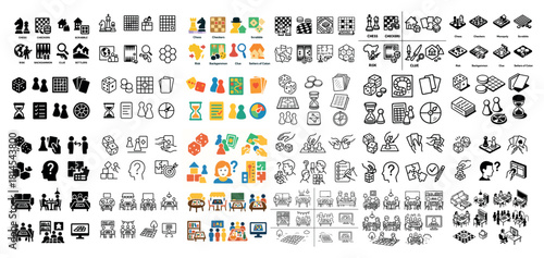 Board game icons collection in various styles