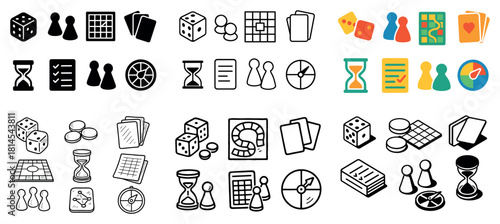 Assorted board game icons in various styles