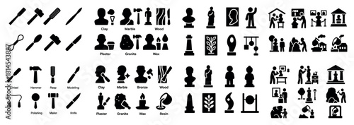 Sculpting tools and techniques icon set