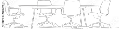 Sketch art vector silhouette of office desk with various chairs and tables made by hand drawn line art.