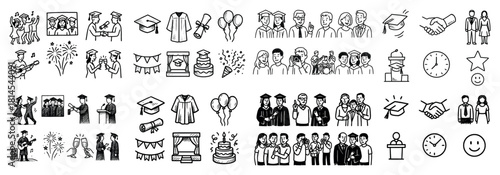 Graduation celebration icons and group portraits