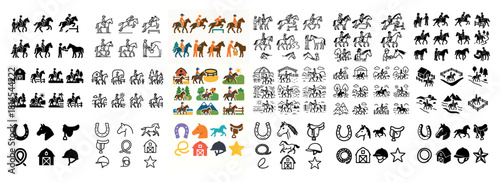 Equestrian icons collection in various styles