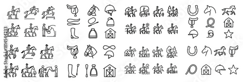 Equestrian icons set: horses, riders, accessories