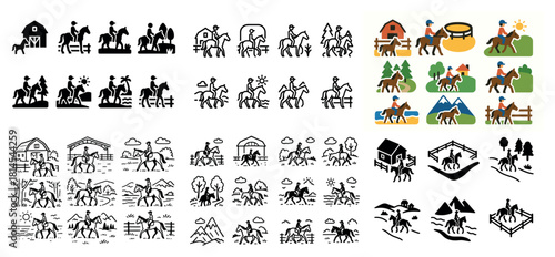 Horseback riding icons and illustrations collection