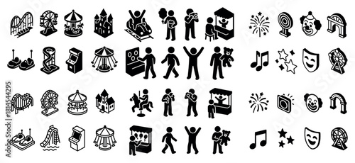 Amusement park fun icons and activities