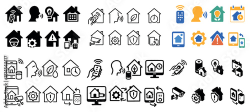 Smart home automation icons set in various styles