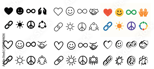 Diverse icon set: love, peace, unity symbols